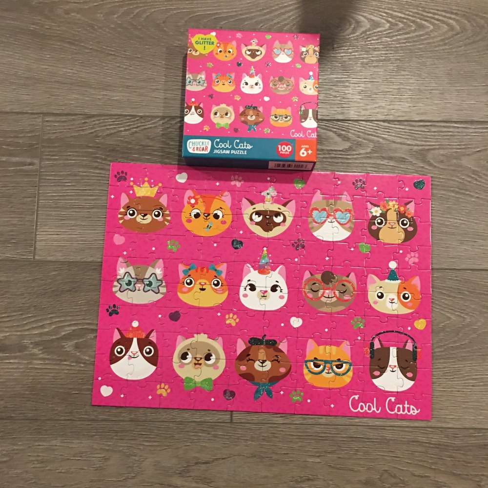 Chuckle & Roar Cool Cats Jigsaw Puzzle 100 Pieces Glitter Pink Kids Ages 6+ 2402